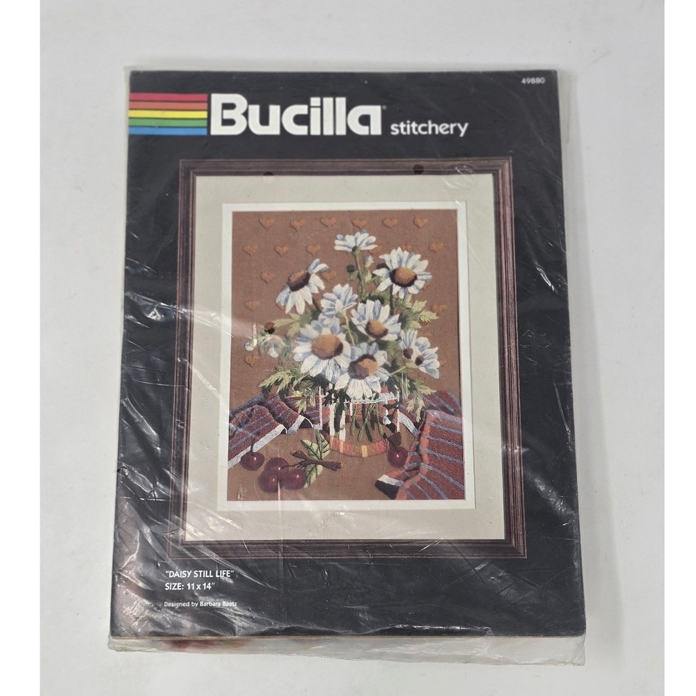 Vtg Bucilla stitchery Daisy Still Life Persian crewel wool yarn 49880